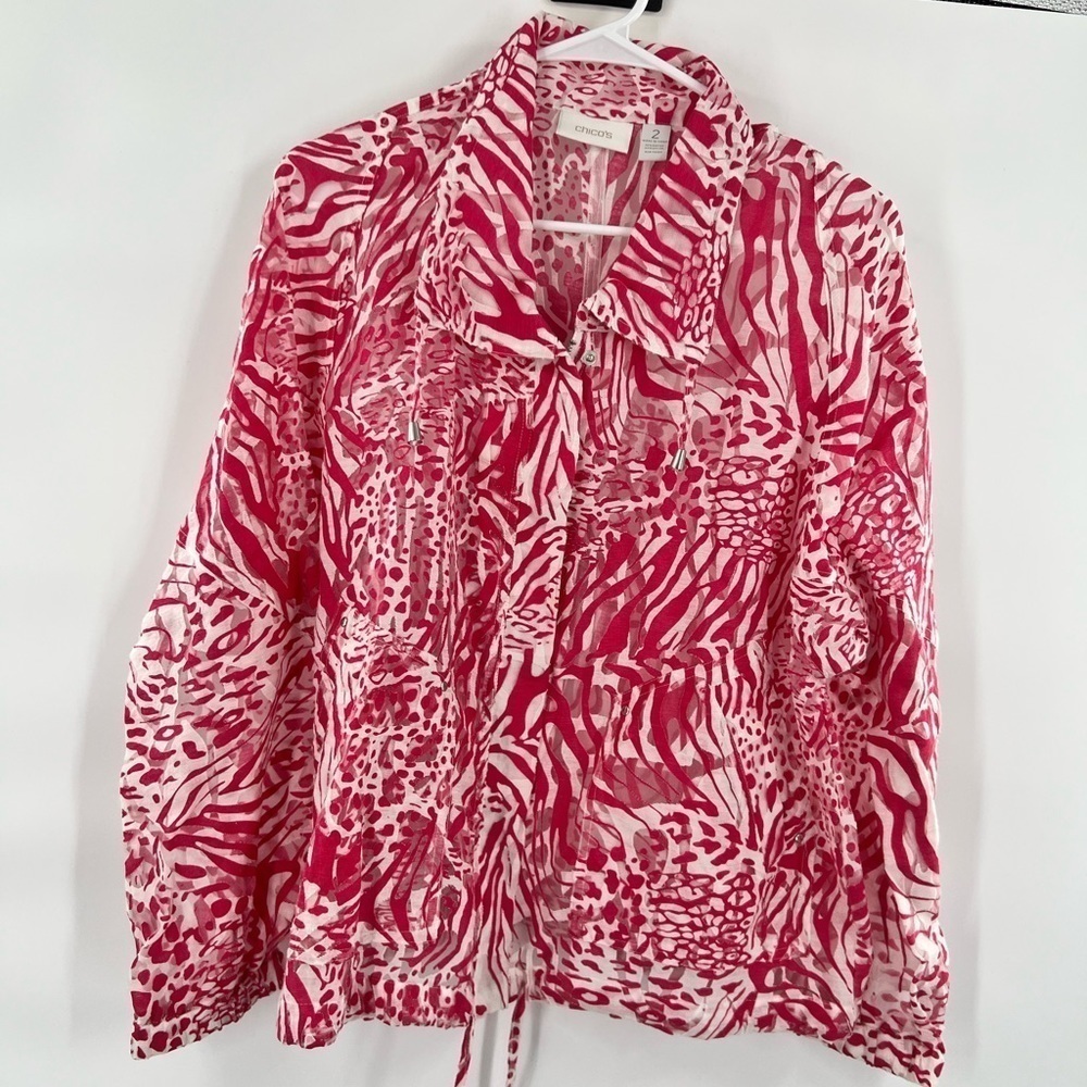 Chico's red coverup blouse jacket size 2 long sleeve